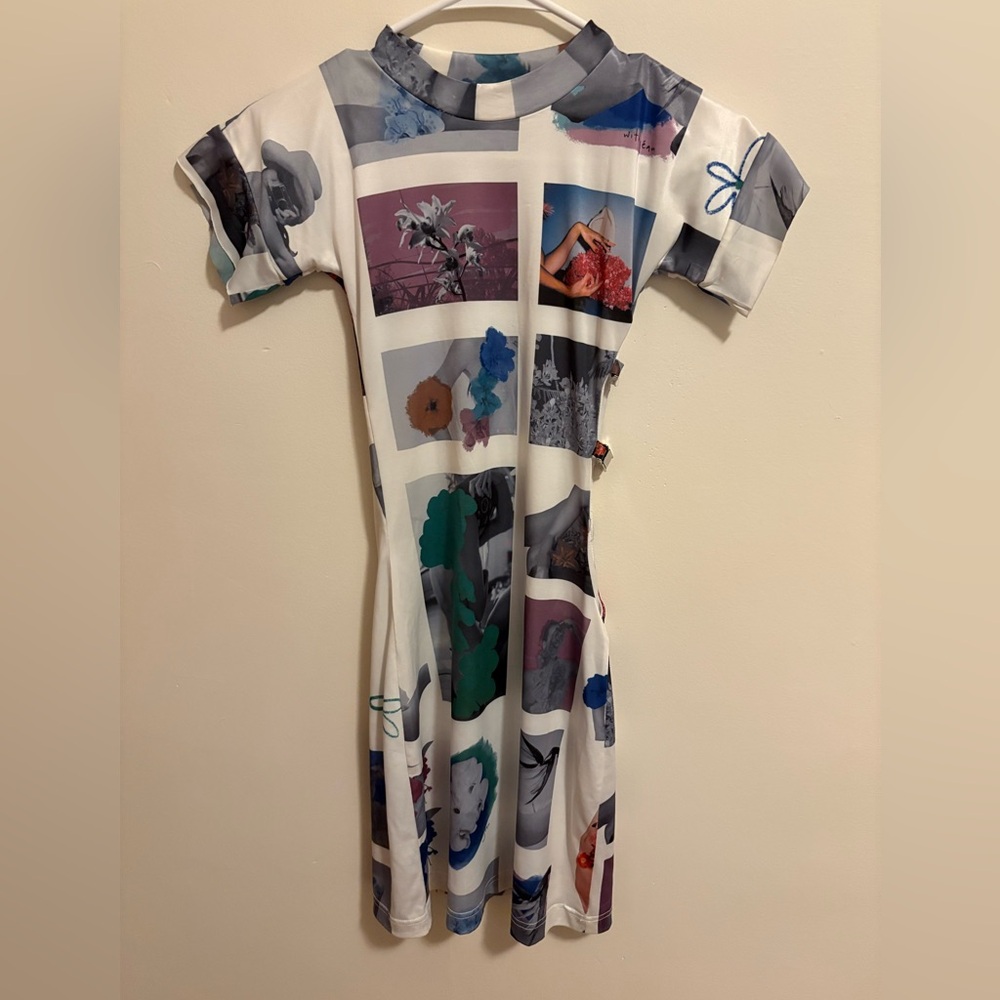With Jean Lovers Dress Floral Mimicry Graphic Print Side Cutout Mini Womens XXS